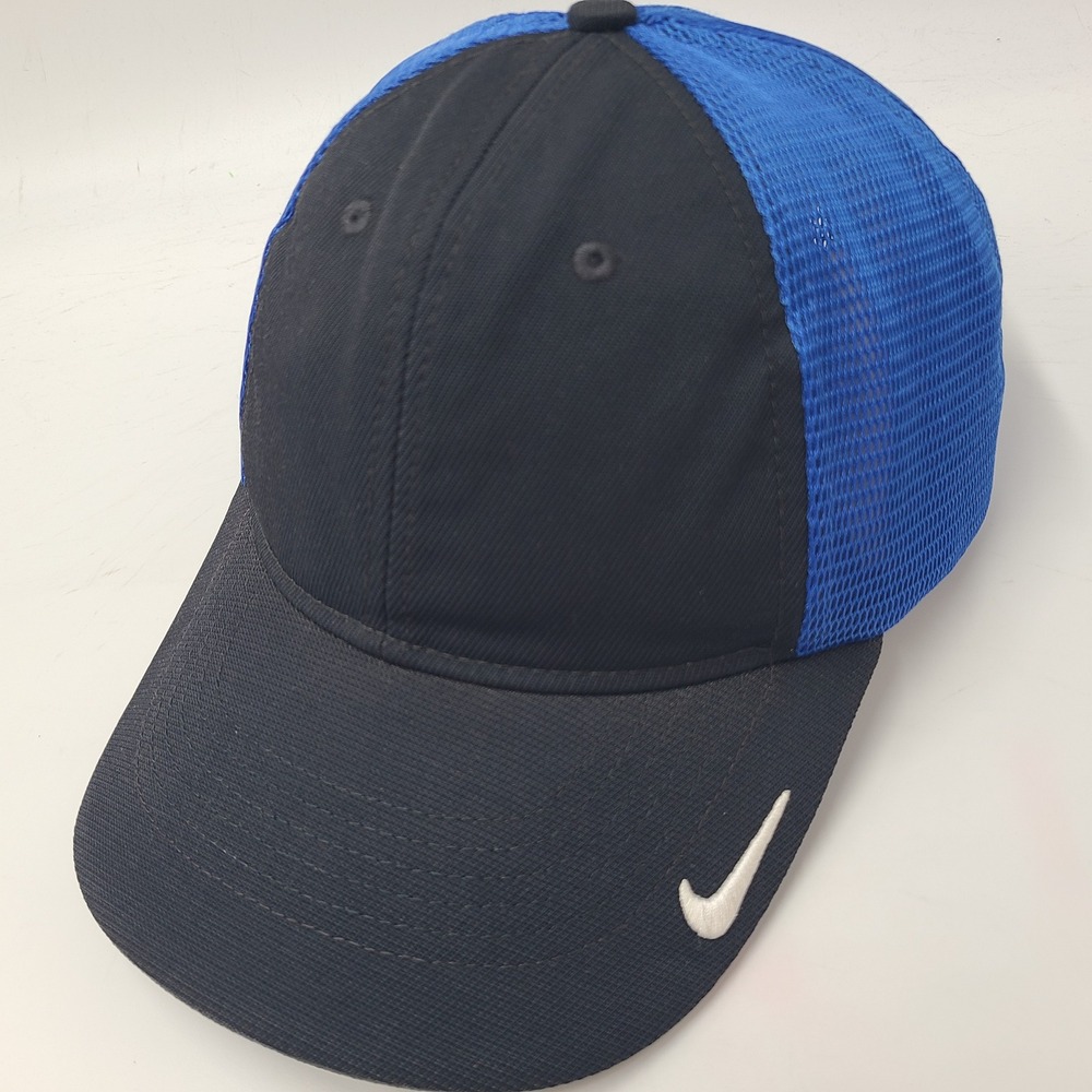 Nike Hat Fitted (Seems M-L) Trucker Mesh Black Blue Nike Golf Swoosh Logo Men
